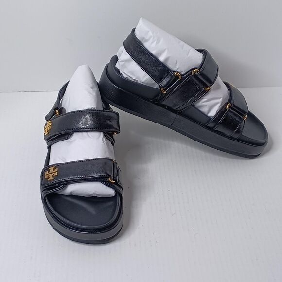 Tory Burch Platform Sandals Womens 8 Black Kira Sport Goat Leather Dust Bag - Picture 1 of 13